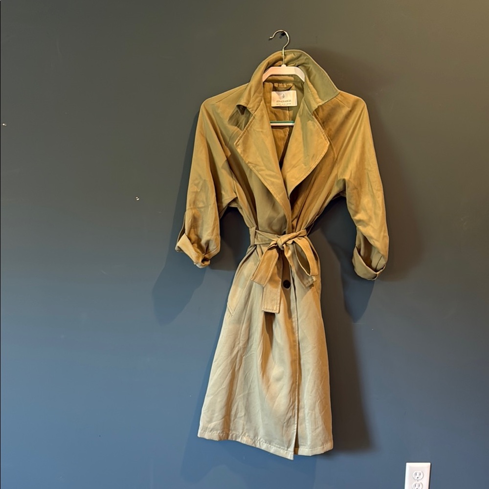 Stradivarius Tan Trench Coat with Belt and Epaulettes